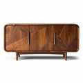 Walnut wood sideboard with geometric design and three storage compartments