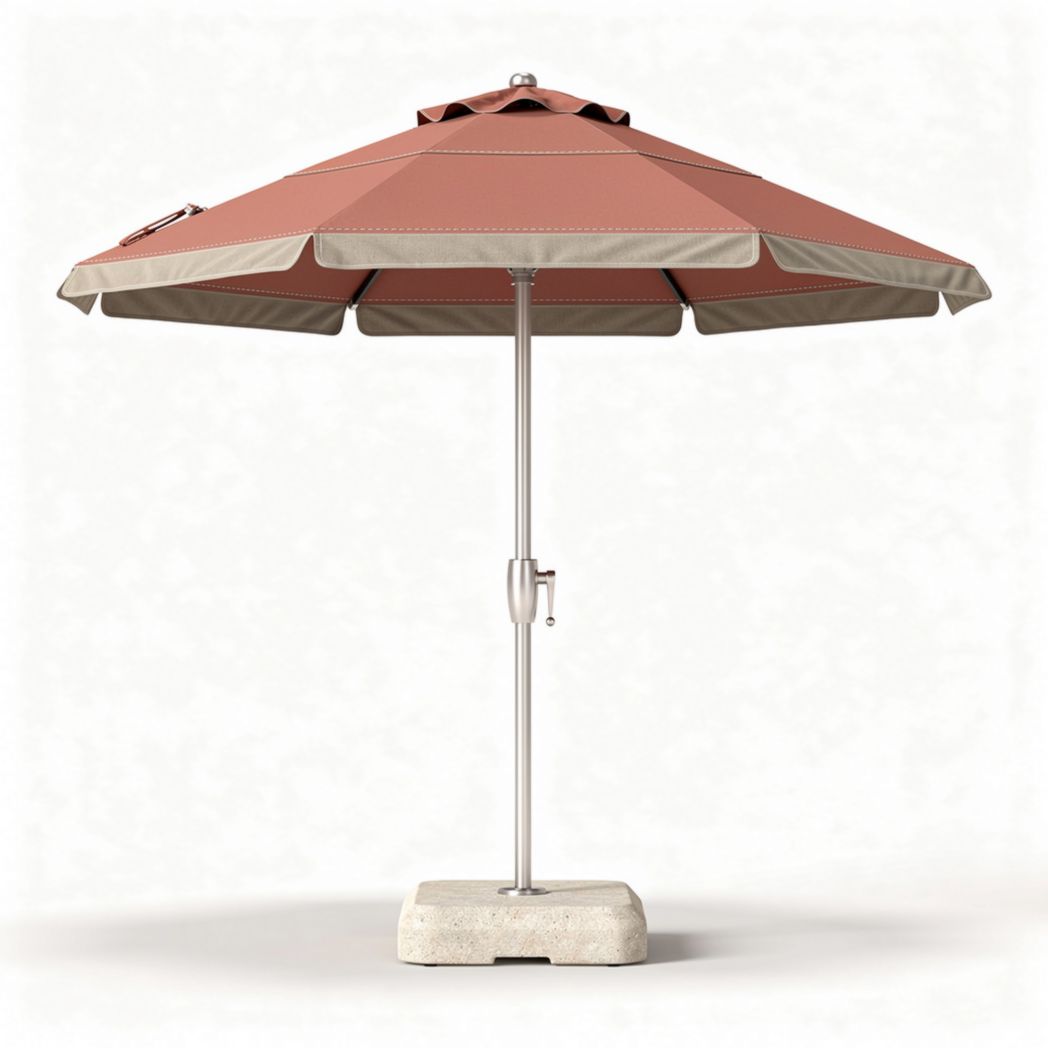 Outdoor patio umbrella with aluminum pole and concrete base 200 x 200 x 250cm in red and beige