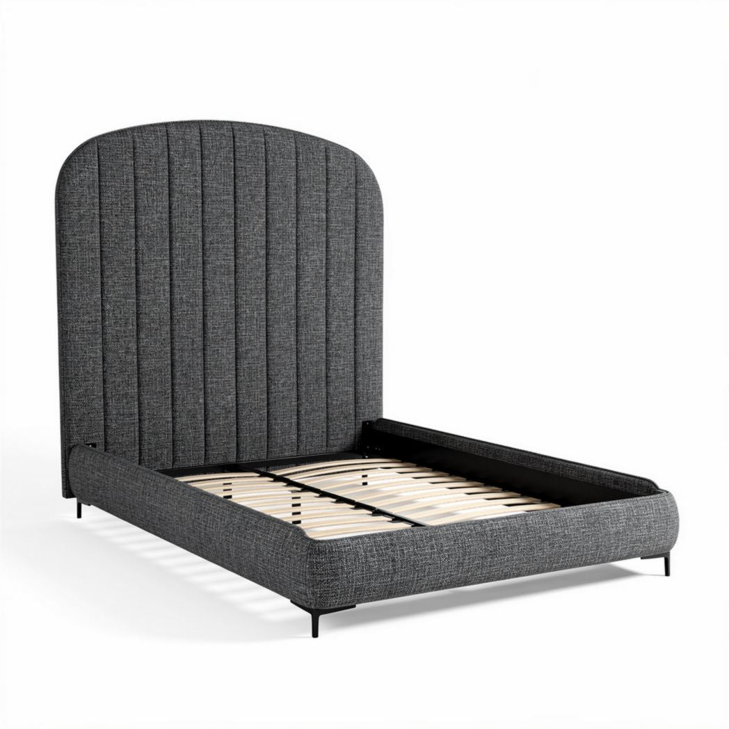 Upholstered fabric bed frame with wooden slats in gray 200 x 150 x 100cm