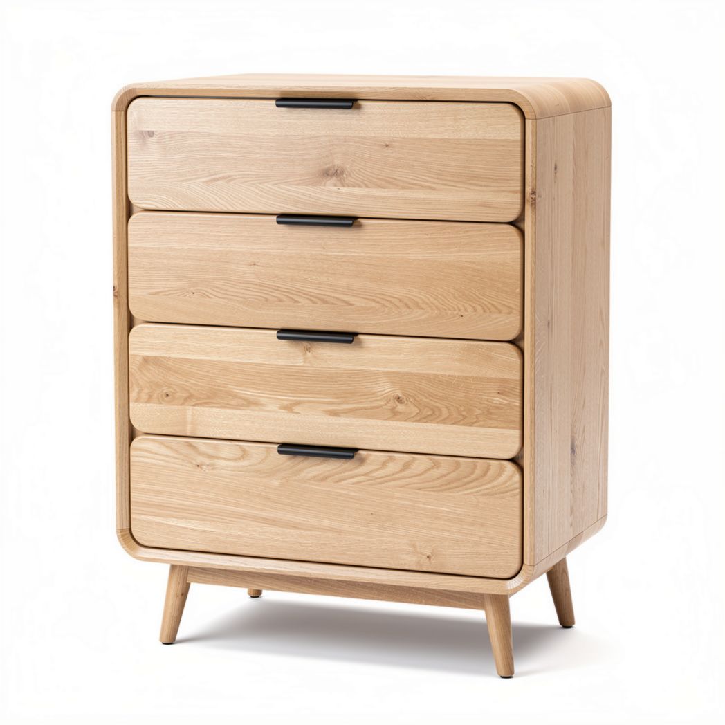 Wooden chest of drawers with four spacious drawers in natural finish
