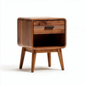 Wooden nightstand with rattan drawer 40 x 40 x 50cm for bedroom storage