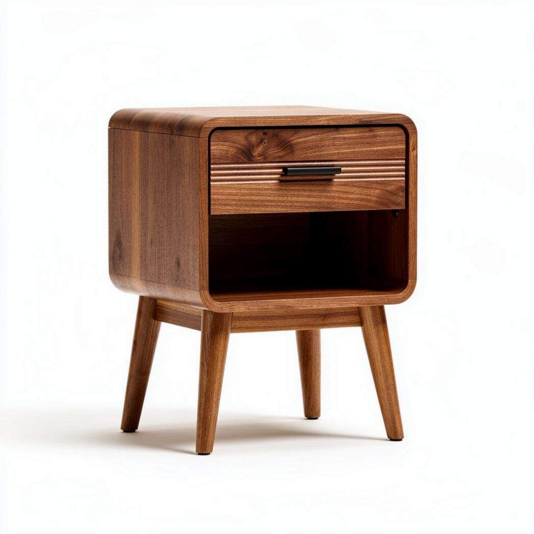 Wooden nightstand with rattan drawer 40 x 40 x 50cm for bedroom storage