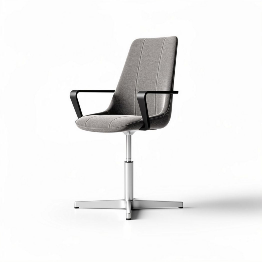 Swivel office chair in gray fabric with armrests and metal base 45 x 45 x 95cm