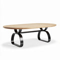 Oval wooden coffee table with black metal base 150 x 80 x 75cm
