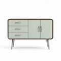Wood and glass sideboard with three drawers and two doors in mint green 80 x 40 x 75cm