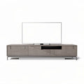 Modern media console with sliding doors and open storage space in gray wood 150 x 40 x 50cm
