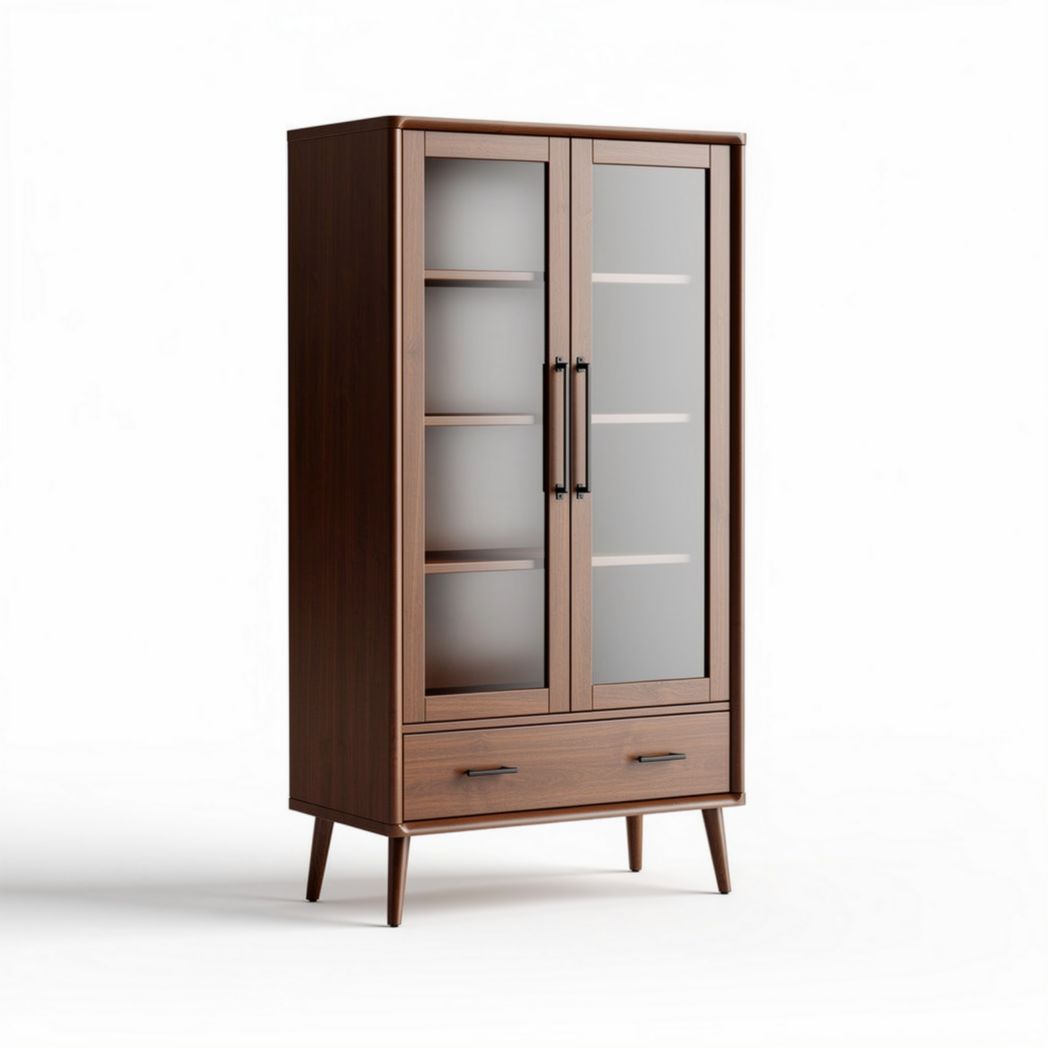 Wooden display cabinet with glass doors and bottom drawer 80 x 40 x 160cm