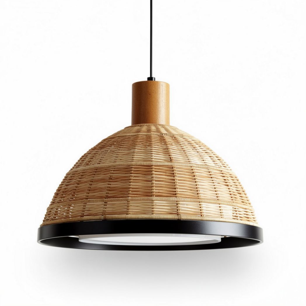 Rattan pendant light with wood accent for indoor dining 30 x 30 x 20cm