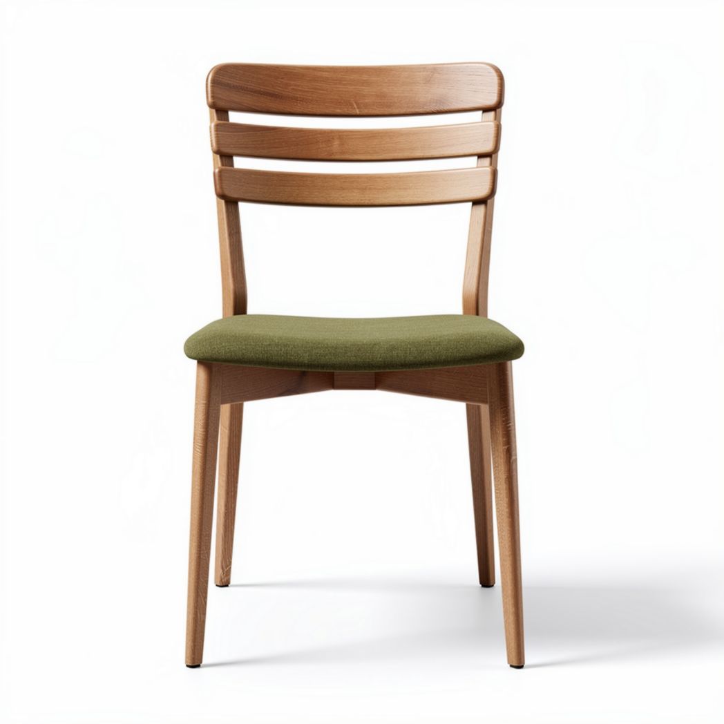 Wooden dining chair with green fabric cushion and backrest support 45 x 45 x 80cm