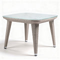 Glass top outdoor square dining table with wicker frame 90 x 90 x 75cm