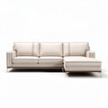 Linen upholstered sectional sofa with chaise lounge in cream color