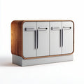 Modern white sideboard with oak top and four storage compartments 150 x 40 x 80cm