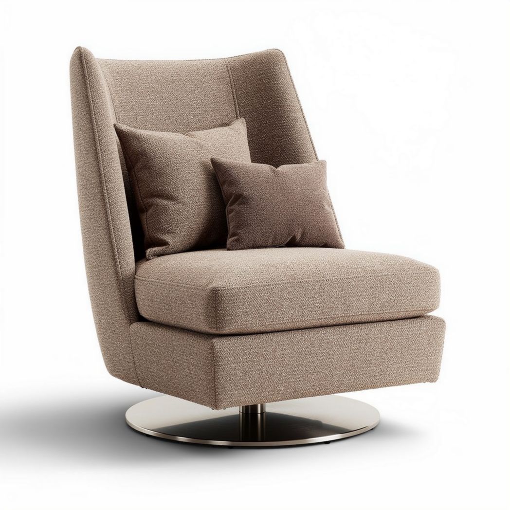 Swivel accent chair in blush velvet with removable cushion 90 x 90 x 75cm